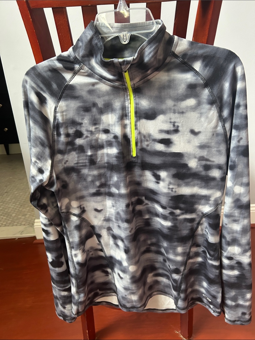 Champion Gray Black Tie-Dye Quarter-Zip Pullover with Neon Yellow Zip